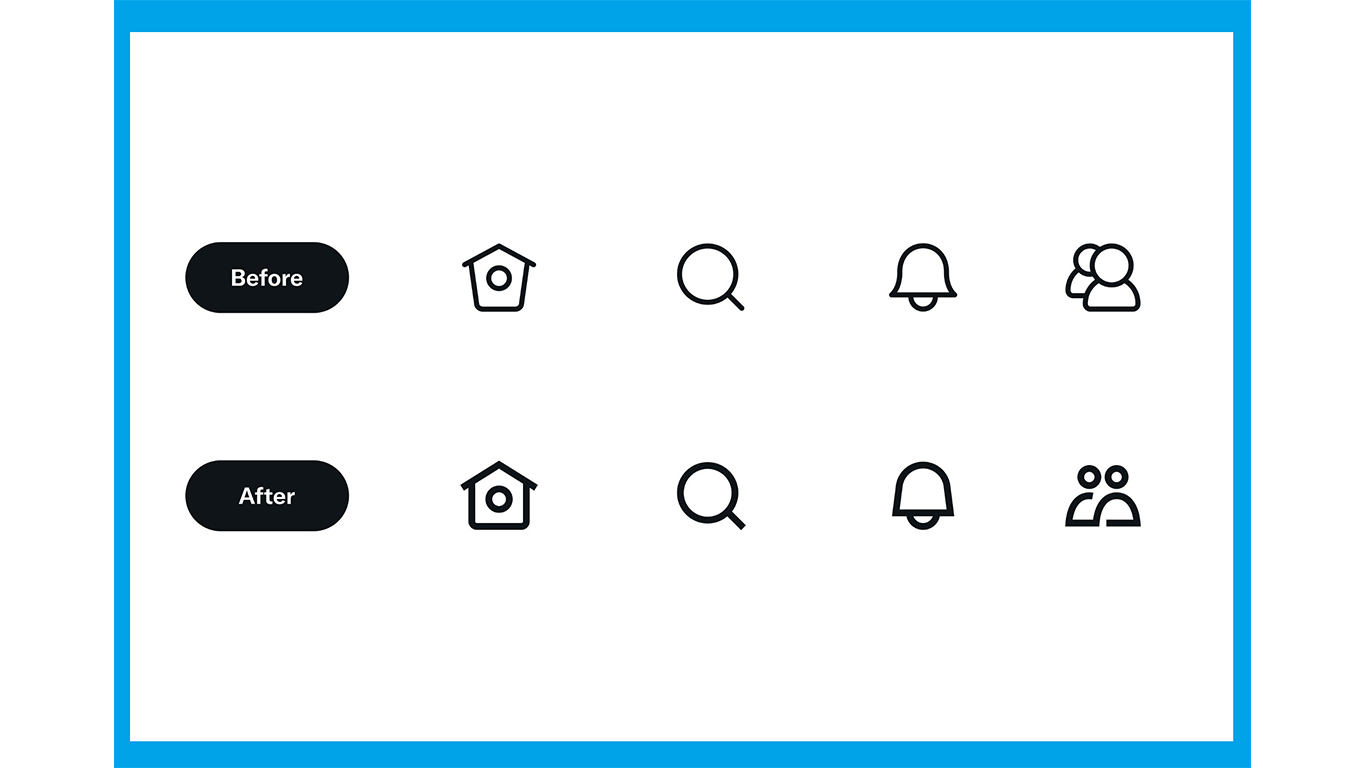 Twitter icons for web version, iOS and Android app