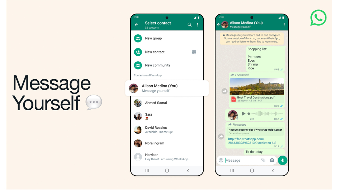 Send messages to yourself on WhatsApp